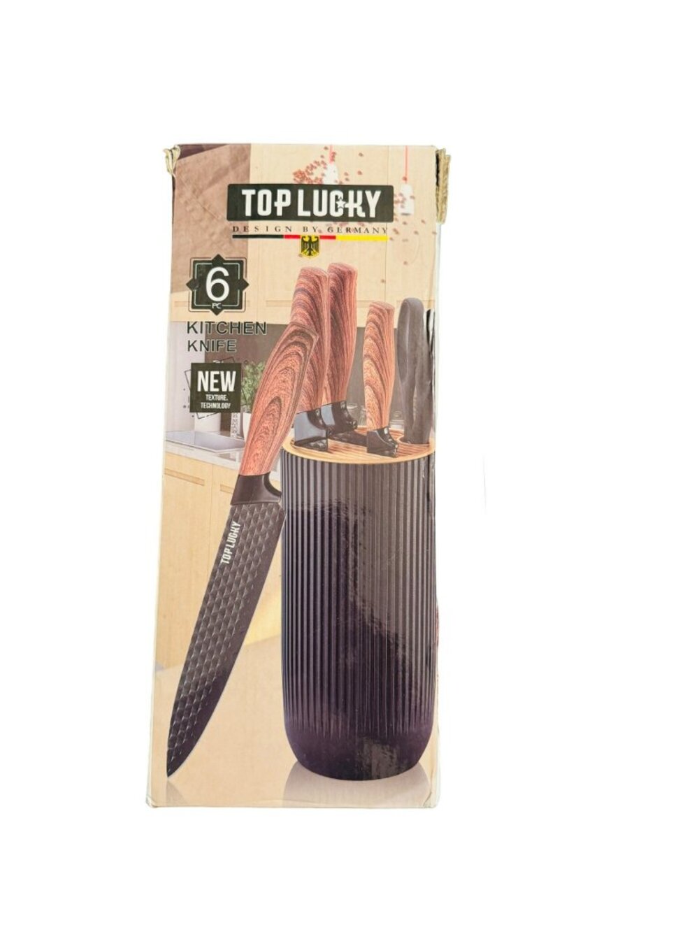 Top Lucky 6-Piece Kitchen Knife Set With Block & Measuring Cups/spoons